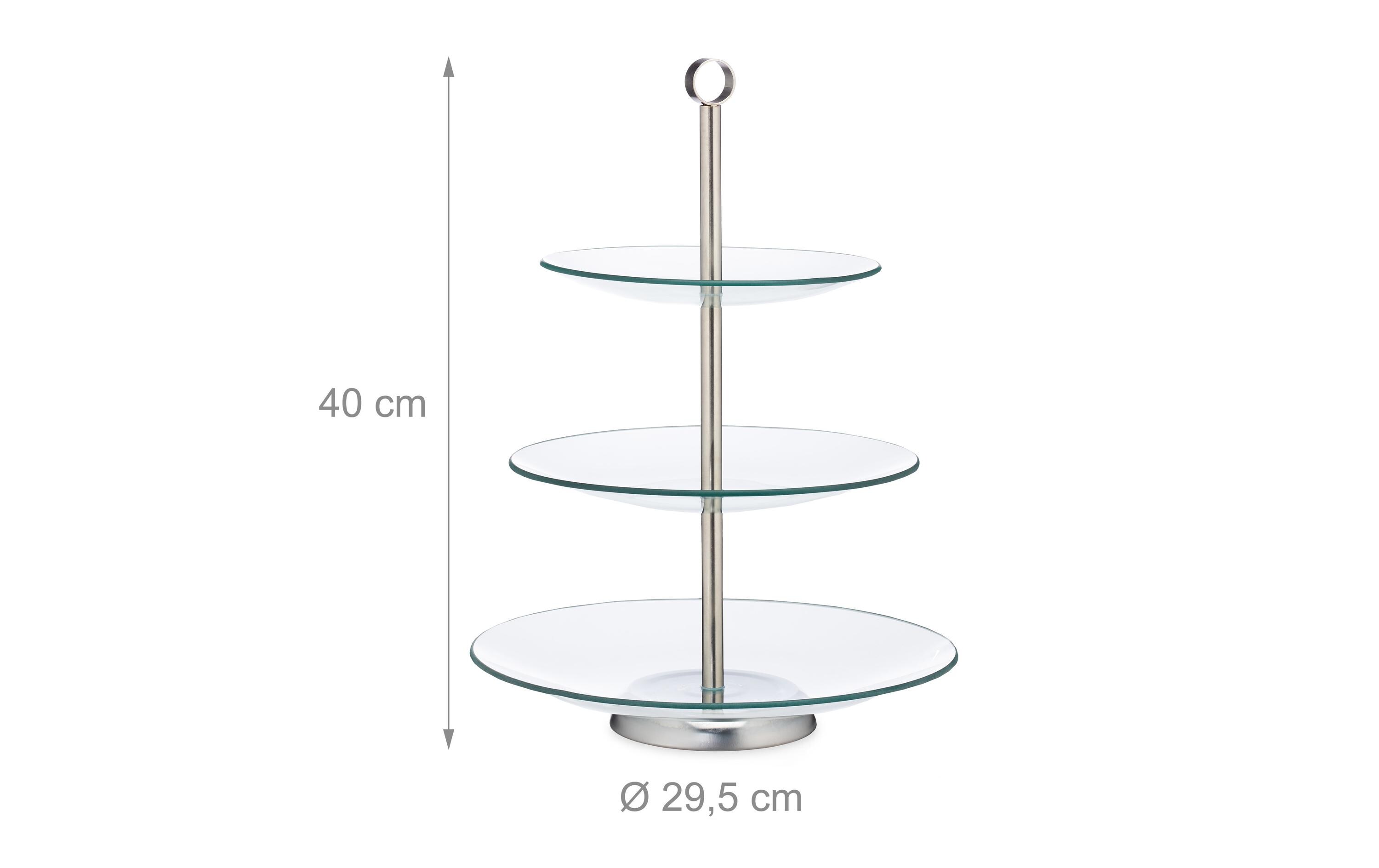 Etagere rund, 3-stufig, Silber/TransparentServierständer aus Glas und Edelstahl