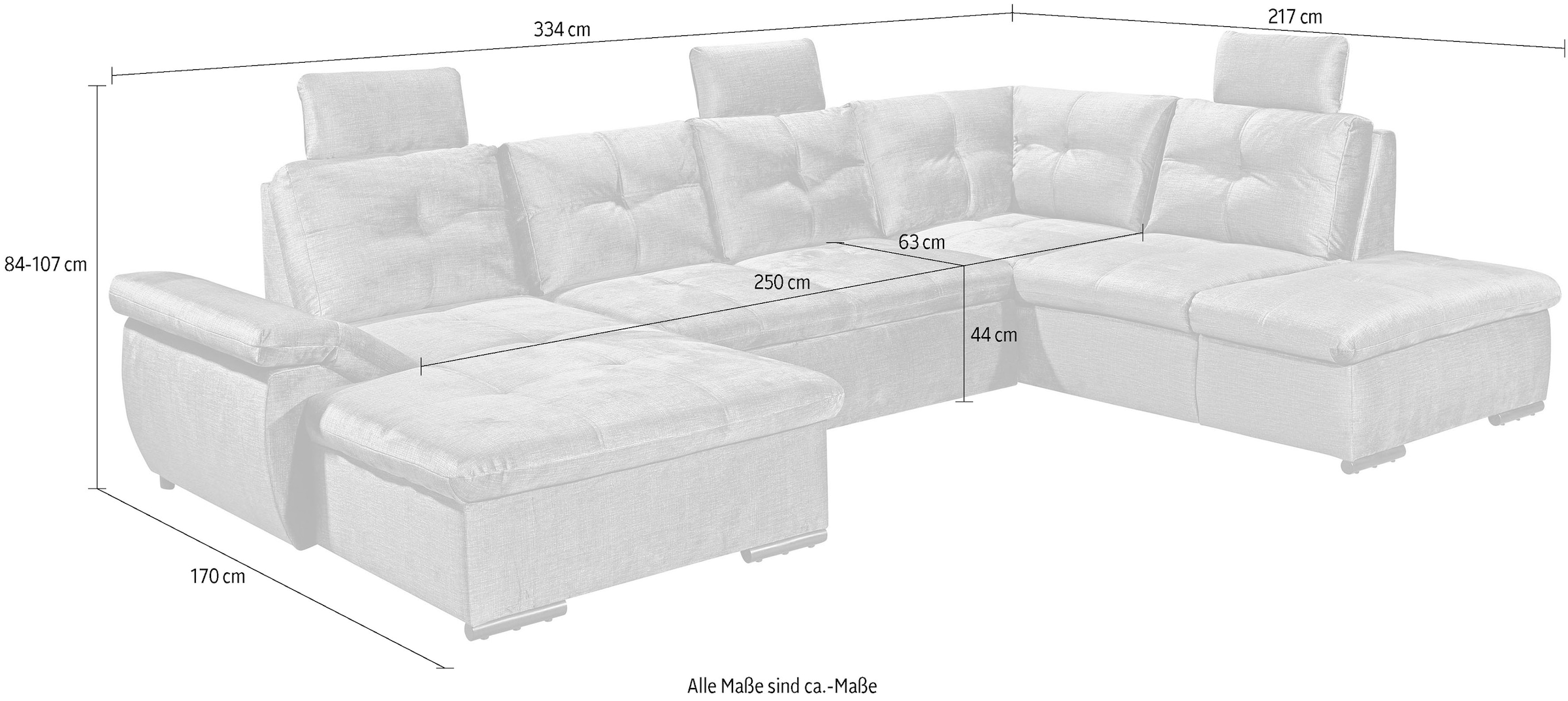 ED EXCITING DESIGN Wohnlandschaft »Alija U-Form« mit Bettfunktion, Bettkasten, Armteilverstellung & Kopfstützen