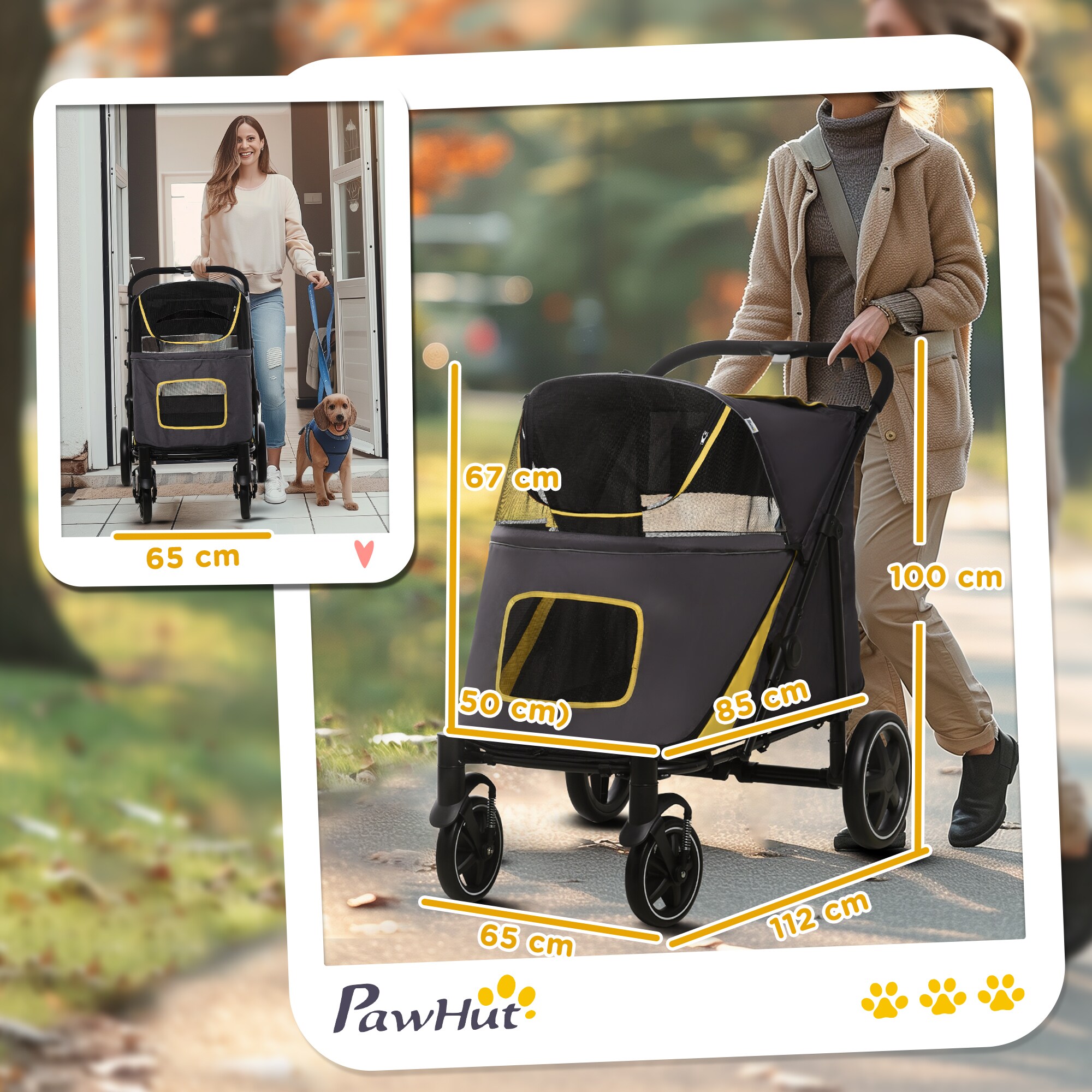 PawHut Hundewagen mit Netzfenster grau 112L x 65B x 100H cm