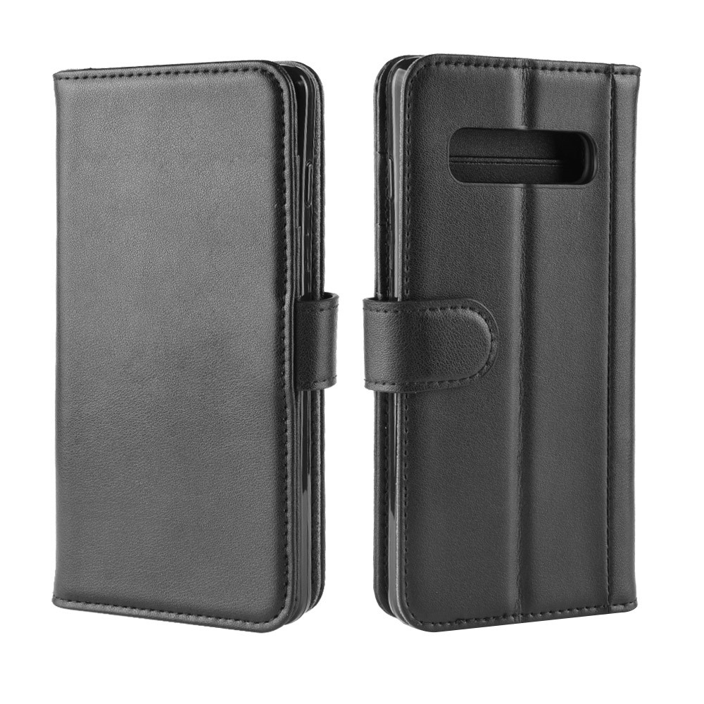 Samsung Galaxy S10 Echtleder Tasche Flip Cover mit Kartenfächer - Schwarz