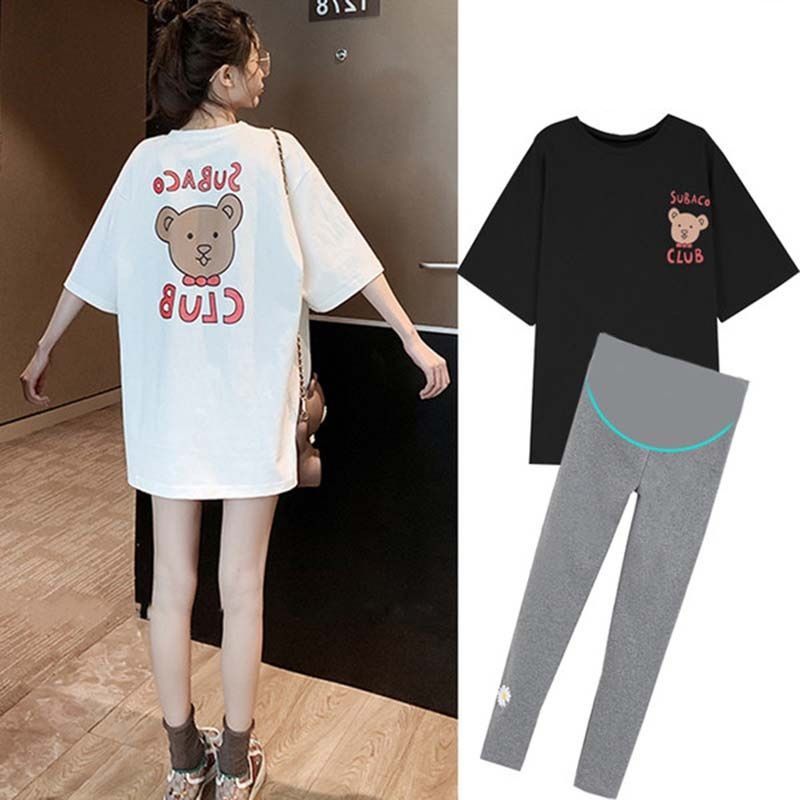 NEUF - Zwangerschaps T-shirt / Leggings / Set met berenprint