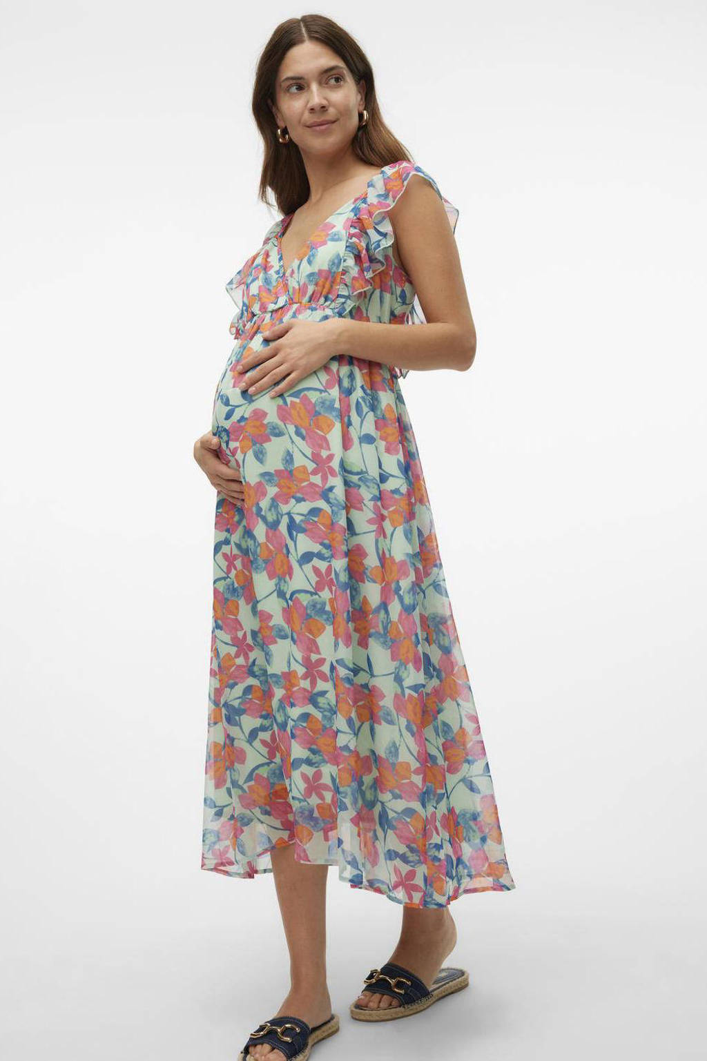 MAMALICIOUS gebloemde zwangerschapsjurk MLADA mintgroen/roze
