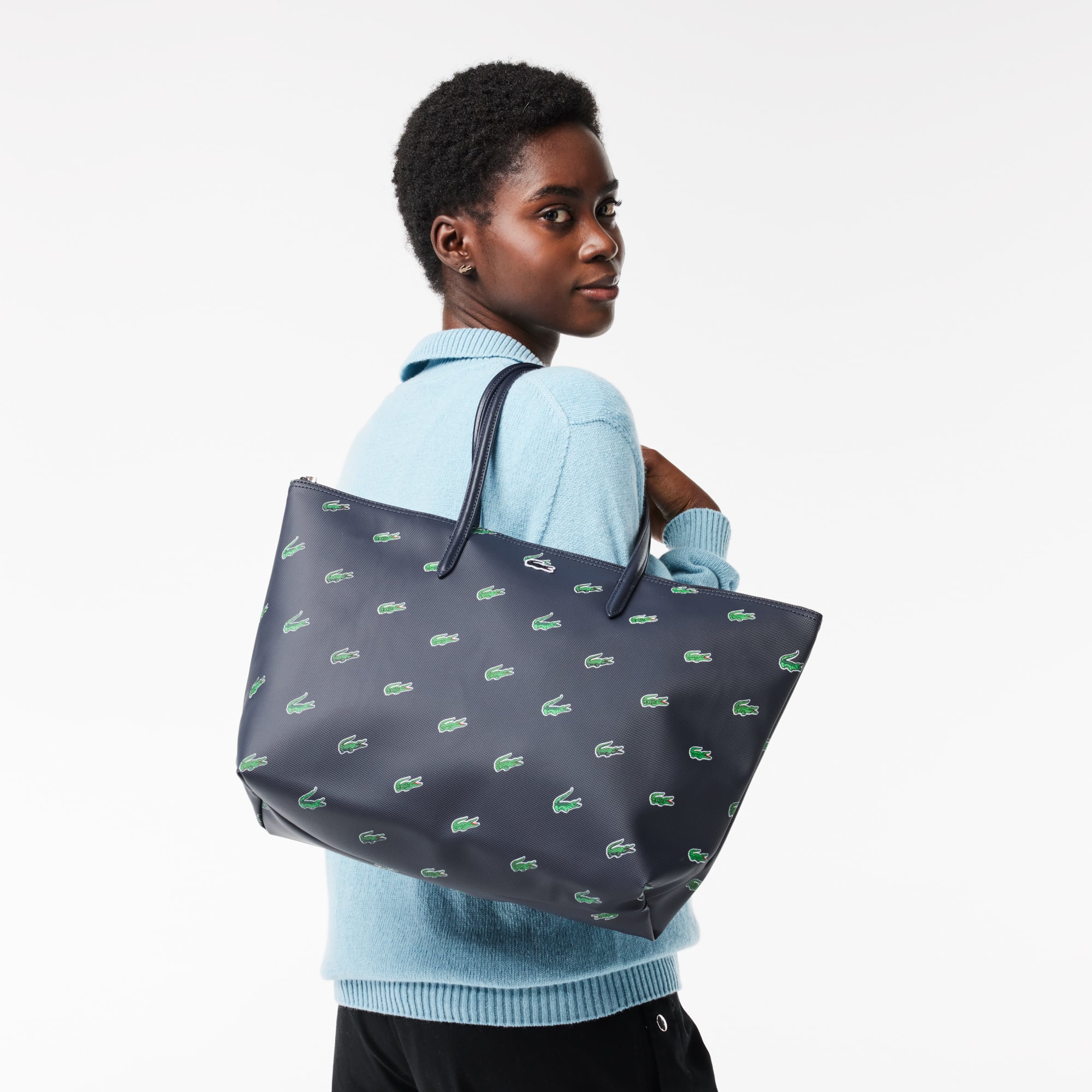Sac cabas imprimé crocodile en toile enduite Sacs à main & Cabas - Bleu - Lacoste - Femme