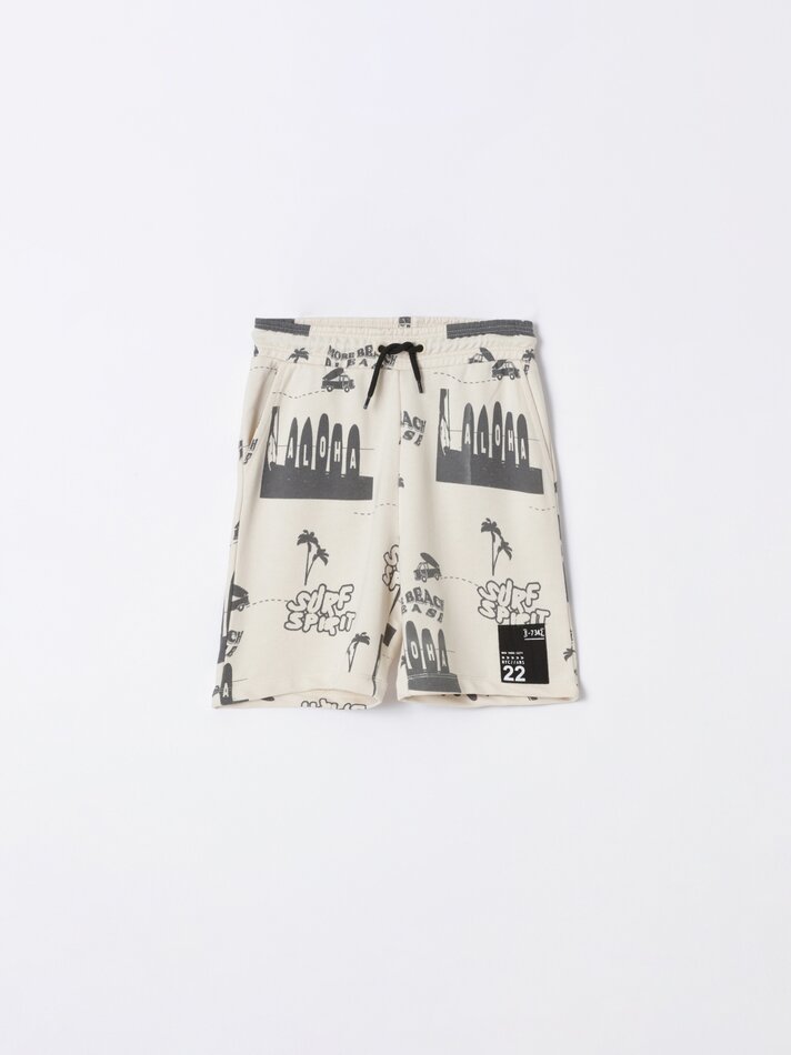 Bermuda de lã estampada - Branco-sujo