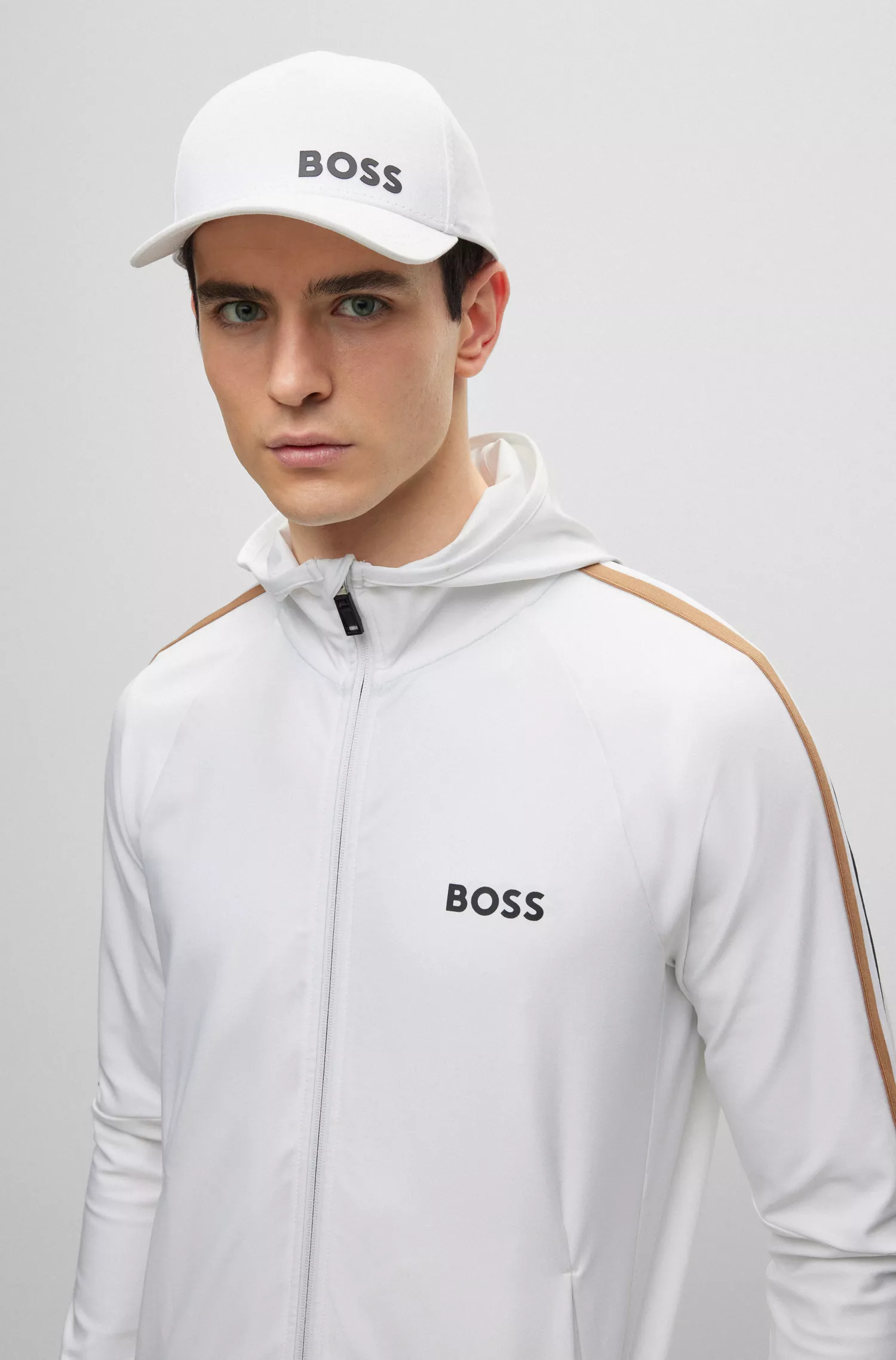 Moletom com zíper BOSS Green-BOSS x Matteo Berrettini em malha elástica esportiva com logo
