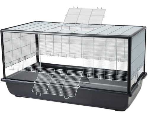 SAVIC Aura 120 Plexi Knockdown knaagdierkooi, ca. 118 x 64 x 62 cm, opvouwbaar, plexiglas frame, maaswijdte 6,5 mm, voor kleine knaagdieren, zwart/zilver