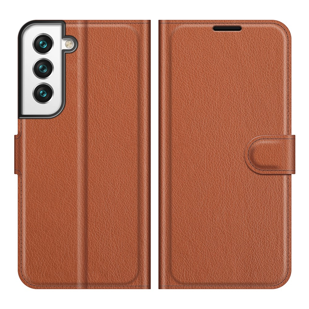 Samsung Galaxy S22 5G Leder Tasche Flip Cover Litchi Look - Braun