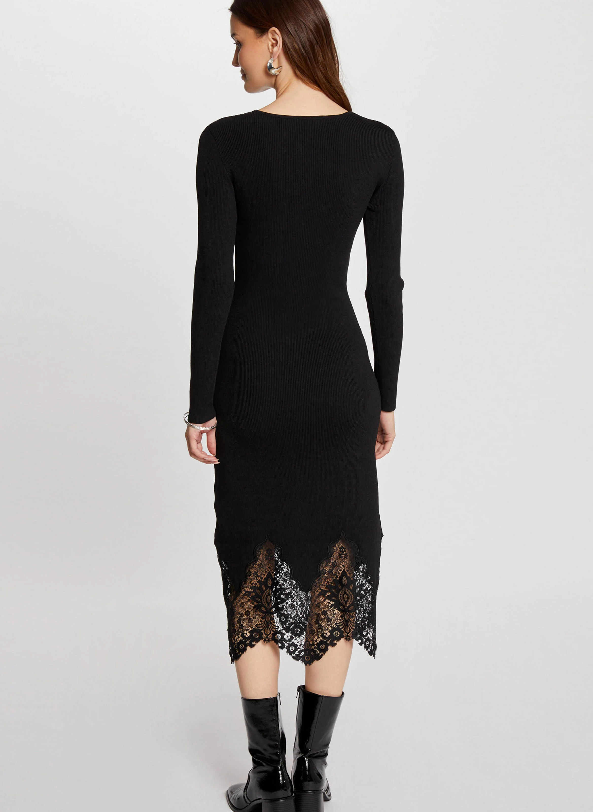 RMSIKA - Robe tricot midi ajustée | Noir