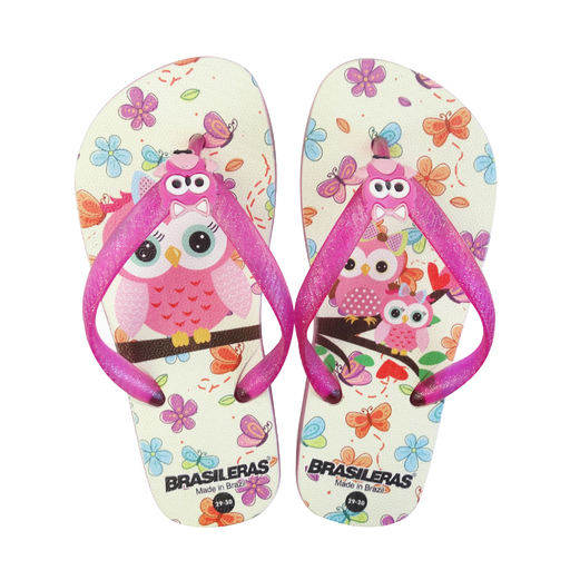 Chinelo de praia brasileiro, estampa de jardim, tamanho 20, fabricado no Brasil.