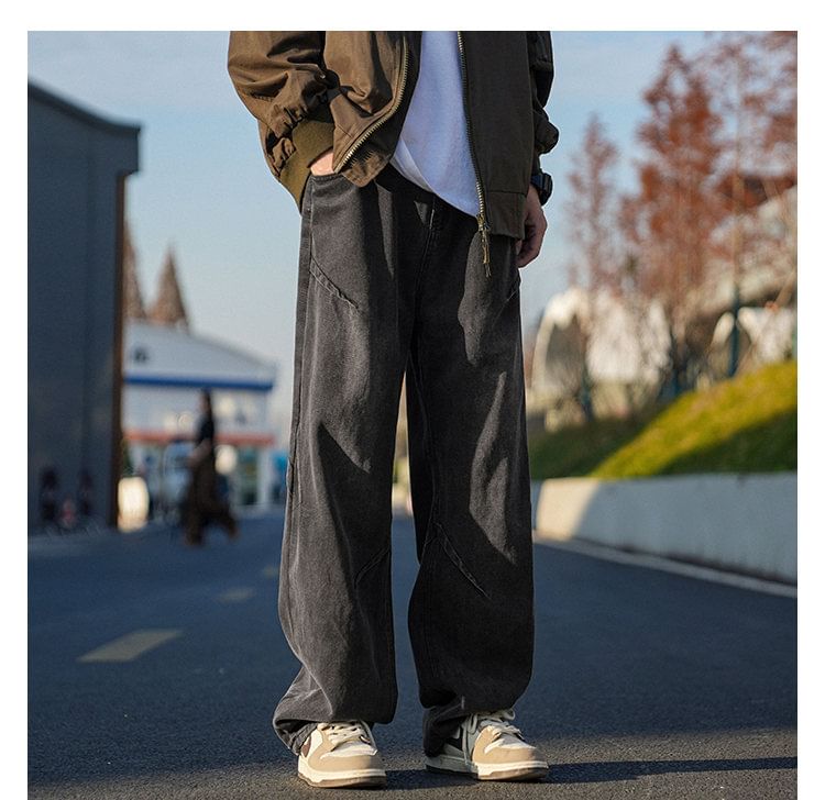 FOEV - Mid Rise Washed Wide Leg Jeans
