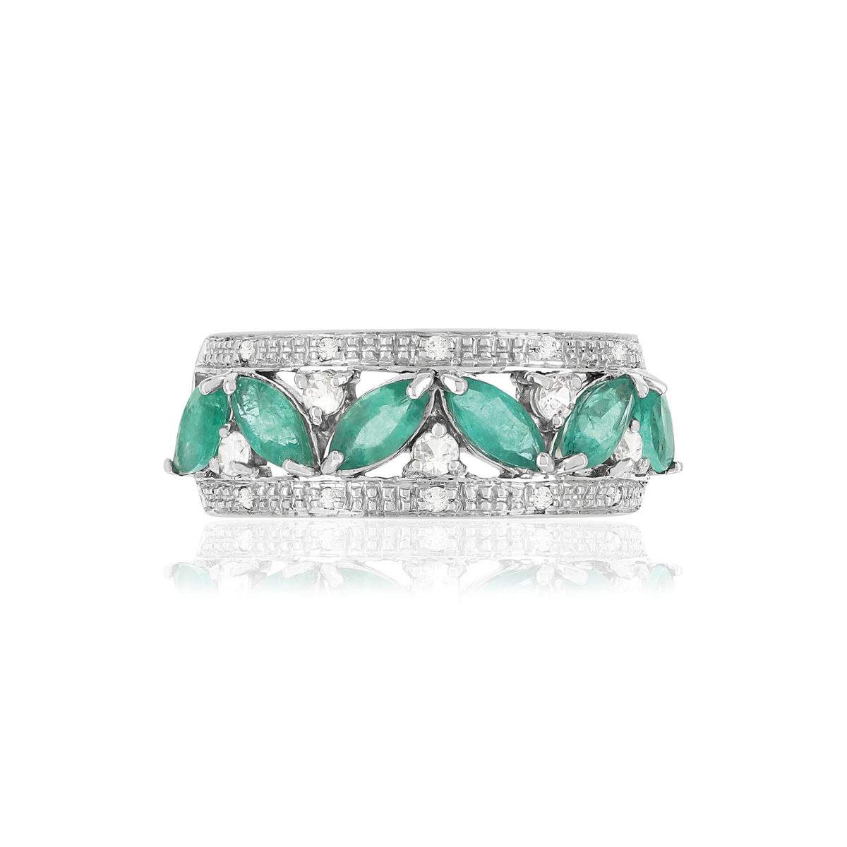 Bague or 750 émeraudes taille marquise saphirs et diamants