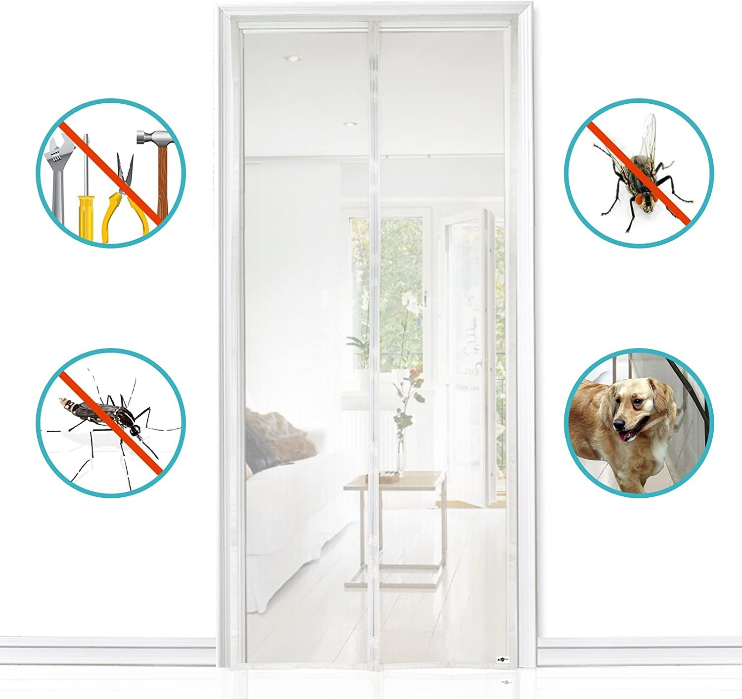 (100x210cm) Magnetischer Tür Insektenschutz Fliegenvorhang Moskitonetz Automatisches Schliessen - Weiss