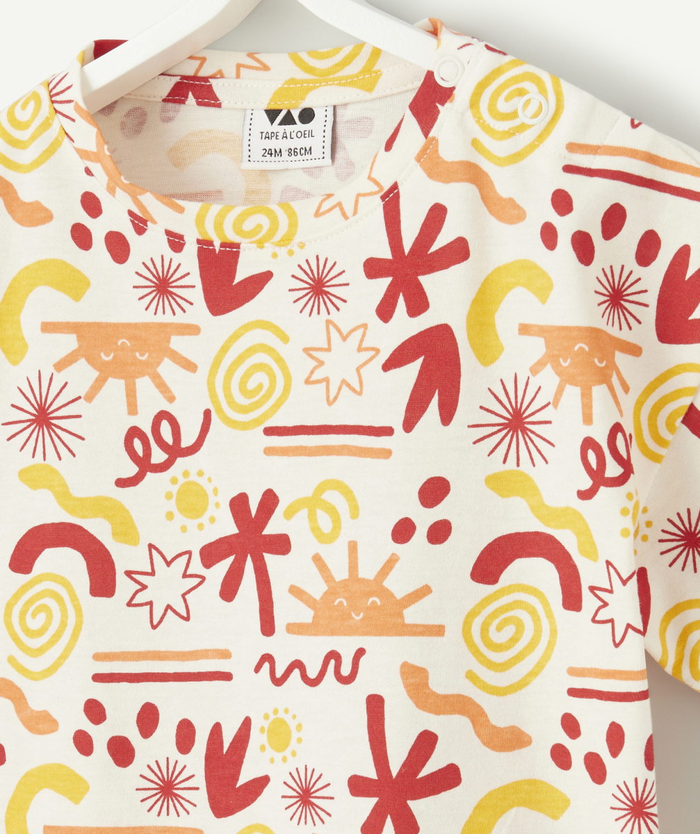 t-shirt manches courtes bébé garçon en coton bio imprimé coloré rouge orange et jaune