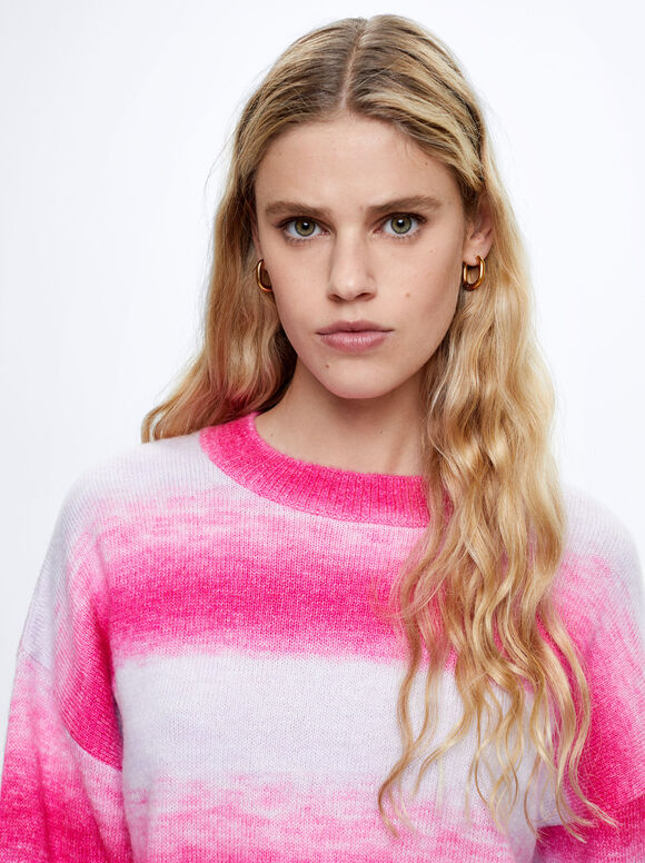 Suéter de tricô com gola redonda - Rosa
