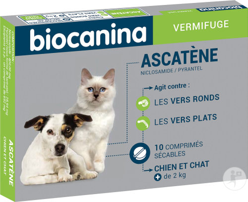 Biocanina Ascatène Nyclosamide Pyrantel Vermifuge Chien Chat 2kg Comprimés Sécables 10