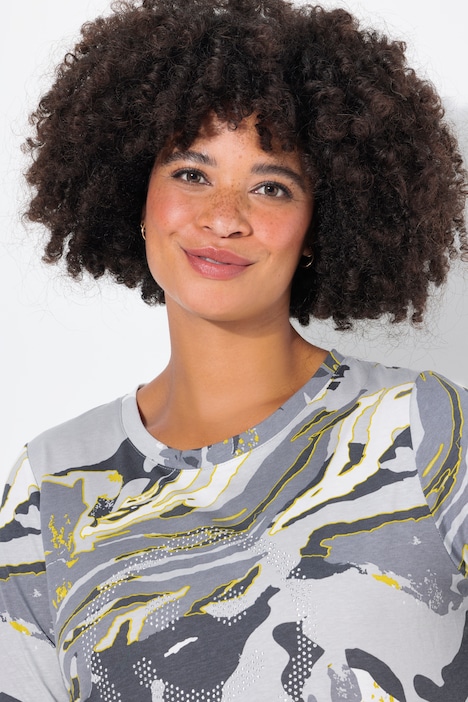 T-Shirt, A-Linie, Camouflage, Glitzer-Smiley
