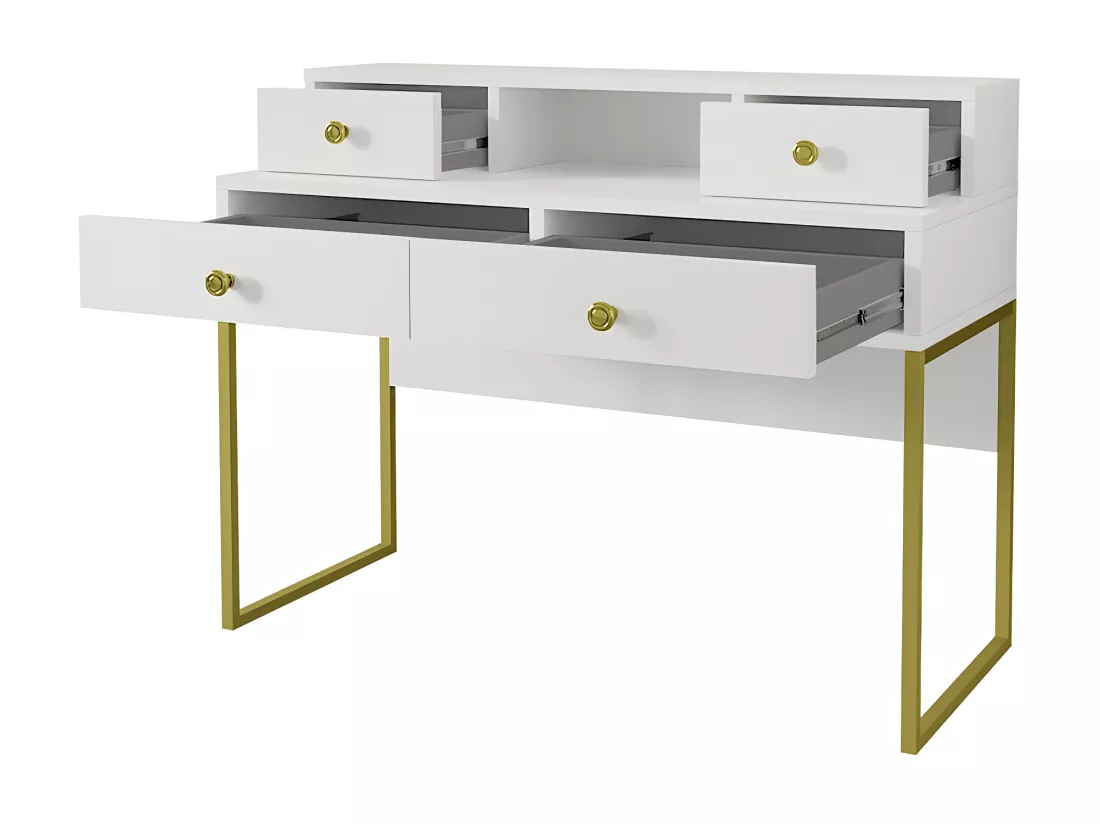 Console bureau design collection DOUGLAS avec quatre tiroirs et une niche, coloris blanc, 120 x 95 x 50 cm