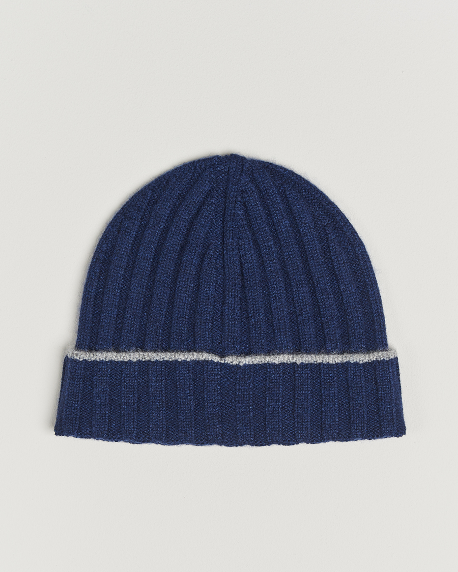 Brunello Cucinelli Cashmere Contrast Beanie Navy