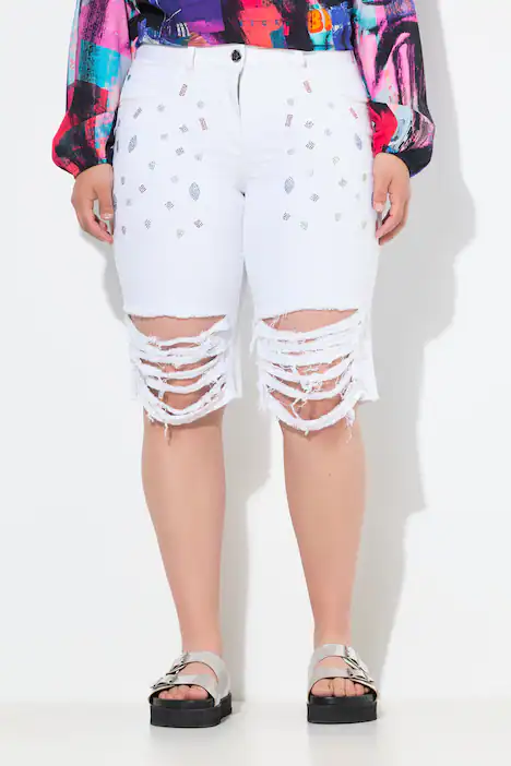 Jeans-Bermuda Berry, gerade Passform, Glitzersteinchen, schneeweiß