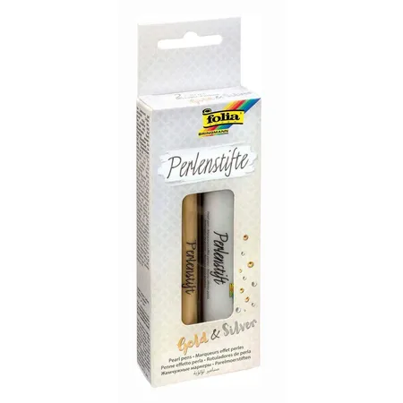 Folia Perlenstifte Set Gold & Silber, 2 Perlen Pens mit je 30 ml Farbe in gold und silber