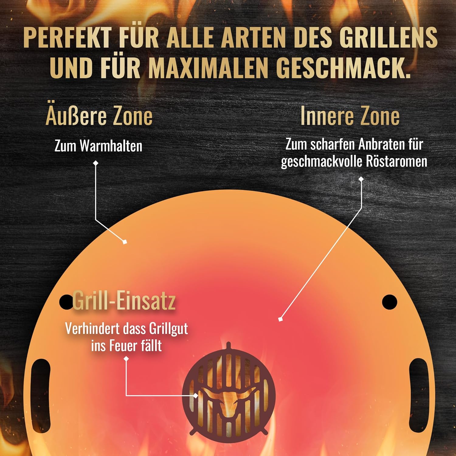 Feuerplatte für Feuertonne Kugelgrill Handgriffe 80 cm, 8 mm Stärke #98 – INKL. Grilleinsatz, Grillplatte für Feuertonne & Feuerschale, Massive Stahlplatte Plancha Grillring für BBQ & Teppanyaki