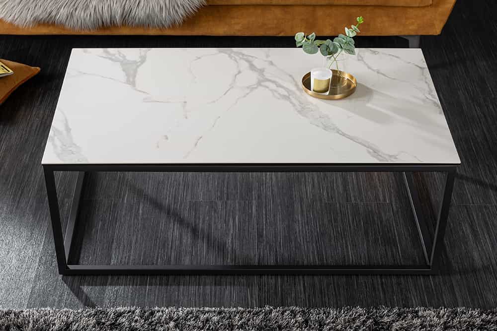Design Couchtisch SYMBIOSE 100cm Marmor weiß Keramik made in Italy