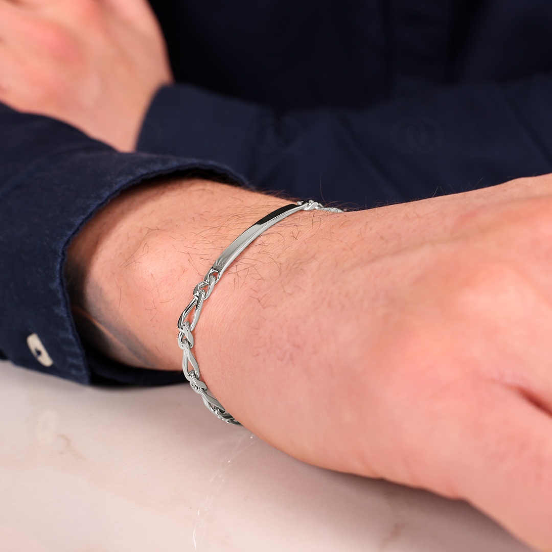 Gravurarmband Figaro 1+1 925 Silber rhodiniert 4.4mm