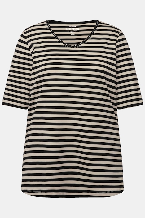 T-Shirt, Pima Cotton, Ringel, V-Ausschnitt, Halbarm