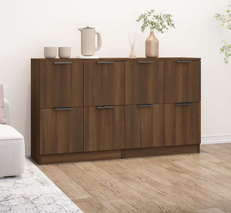 vidaXL - Dressoirs - Bruin - Bewerkt Hout - Set van 2
