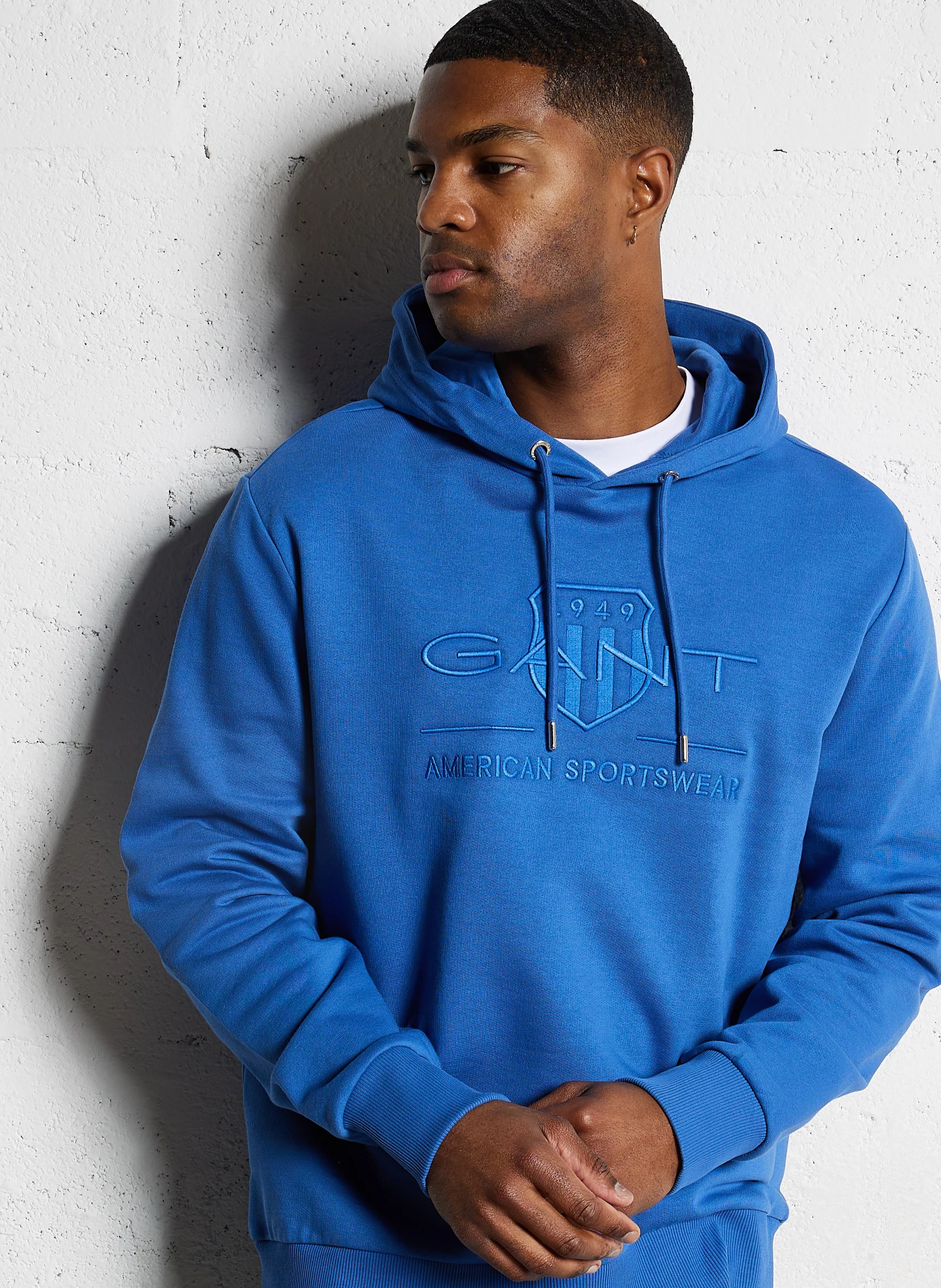 Sweat droit à capuche en coton mélangé | Bleu