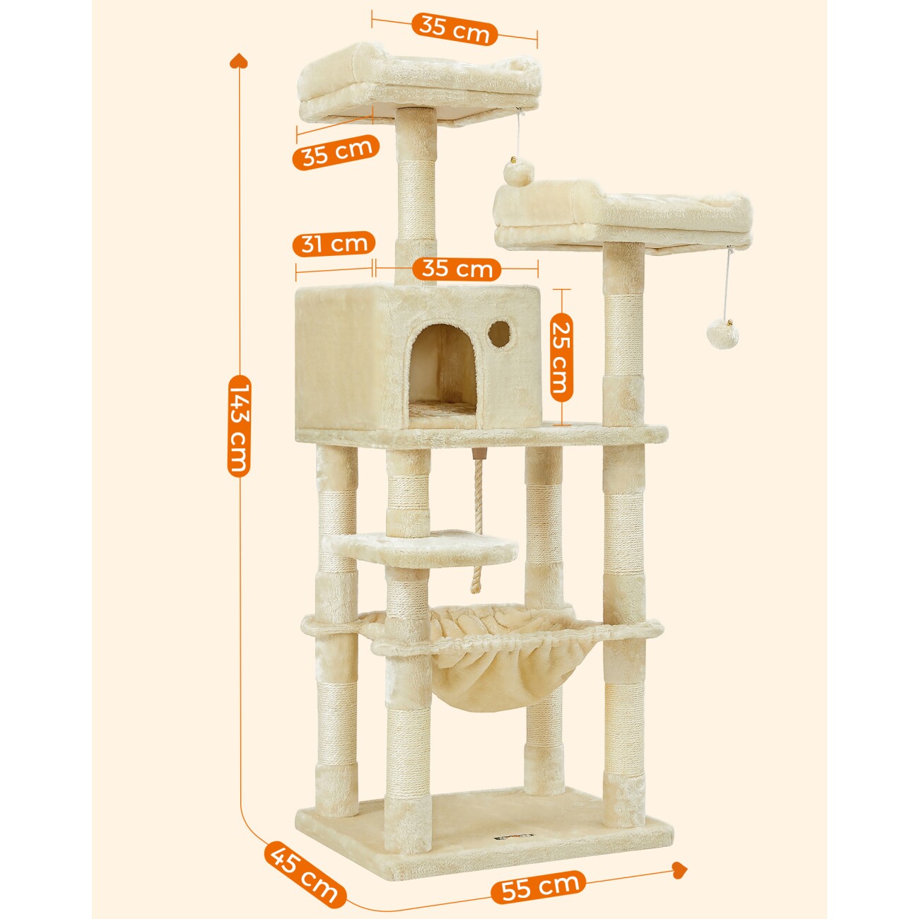 FEANDREA Kratzbaum 143cm hellgrau beige