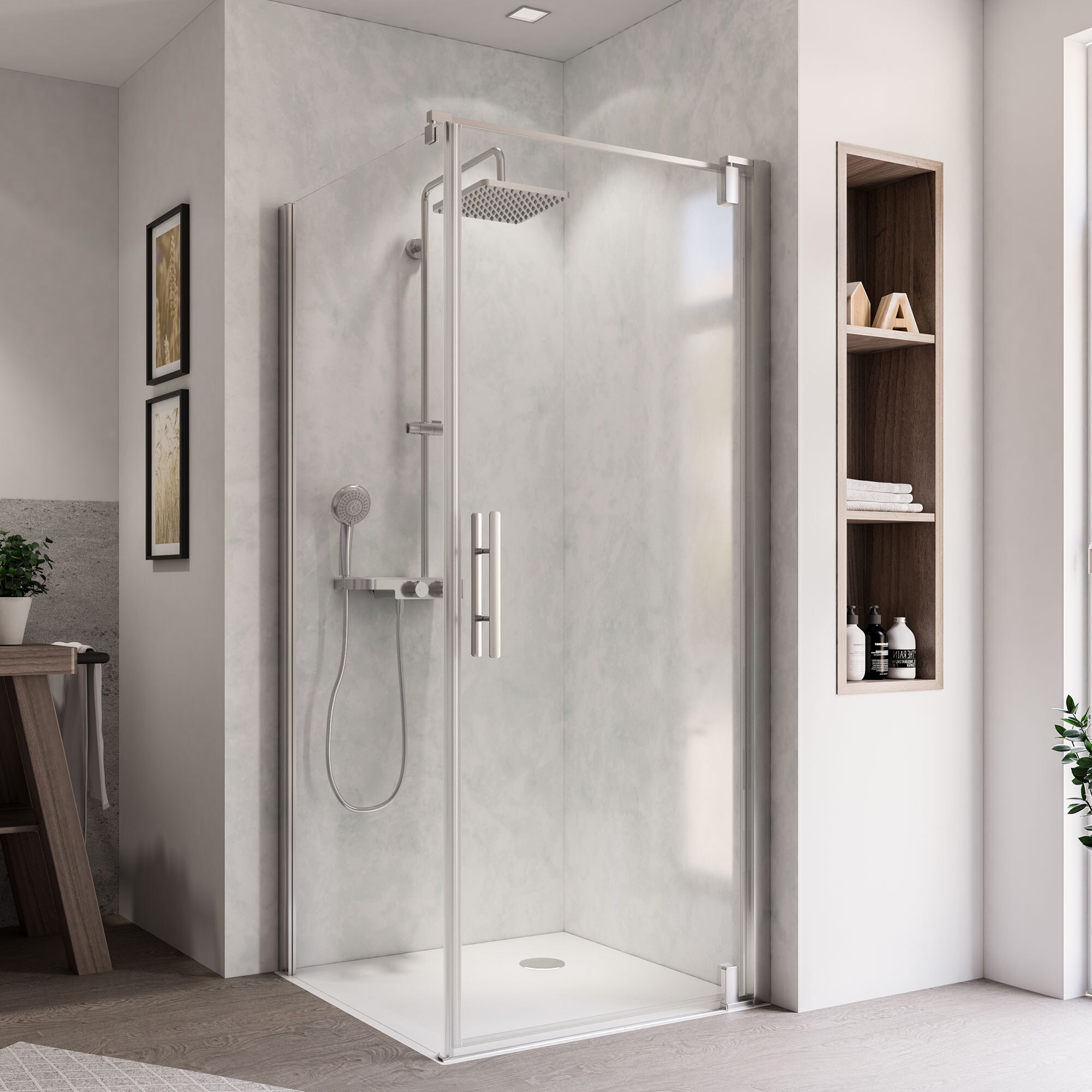 Breuer Europa Design Seitenwand (Anschlag links) für Drehtür alu chromeffekt Klarglas 900 mm