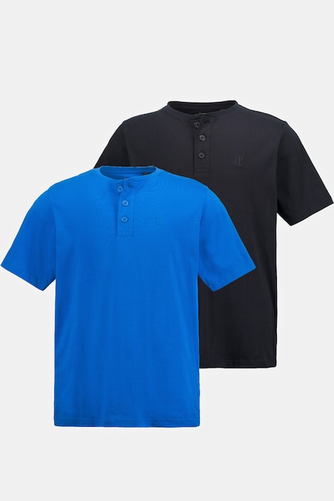 Henleys, Basic, 2er-Pack, Rundhals, Knopfleiste, bis 8 XL