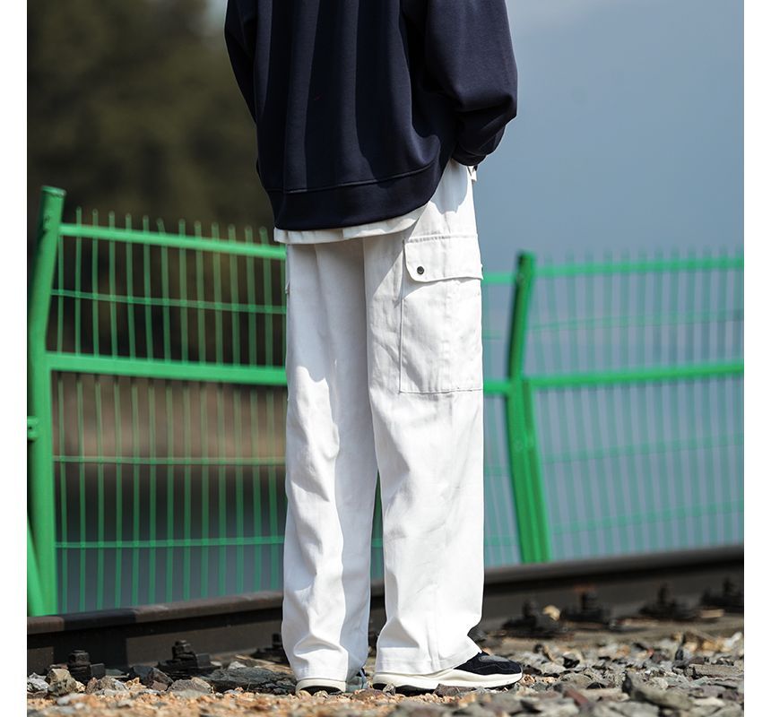Plummie - Mid Rise Plain Wide Leg Cargo Jeans