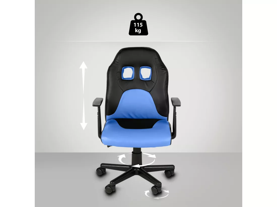 Fauteuil de bureau - Similicuir & Plastique - Noir / Bleu - Fun