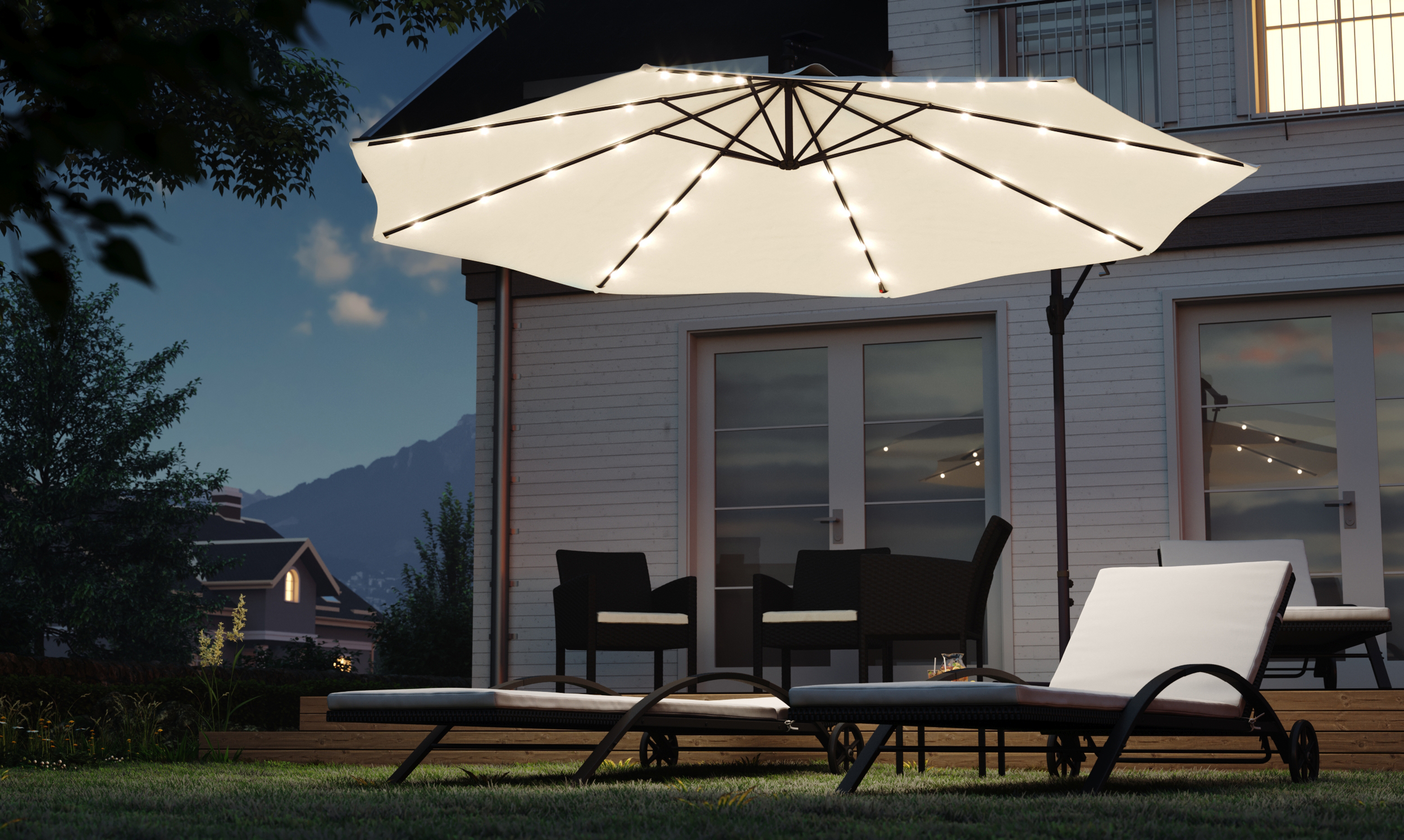 Sonnenschirm Ampelschirm BAY mit LED 350 cm weiss