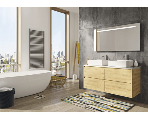 Sanox Porto wastafelmeubel, frontkleur eiken naturel, BxHxD 70 x 59 x 50 cm, wastafelblad wit mat