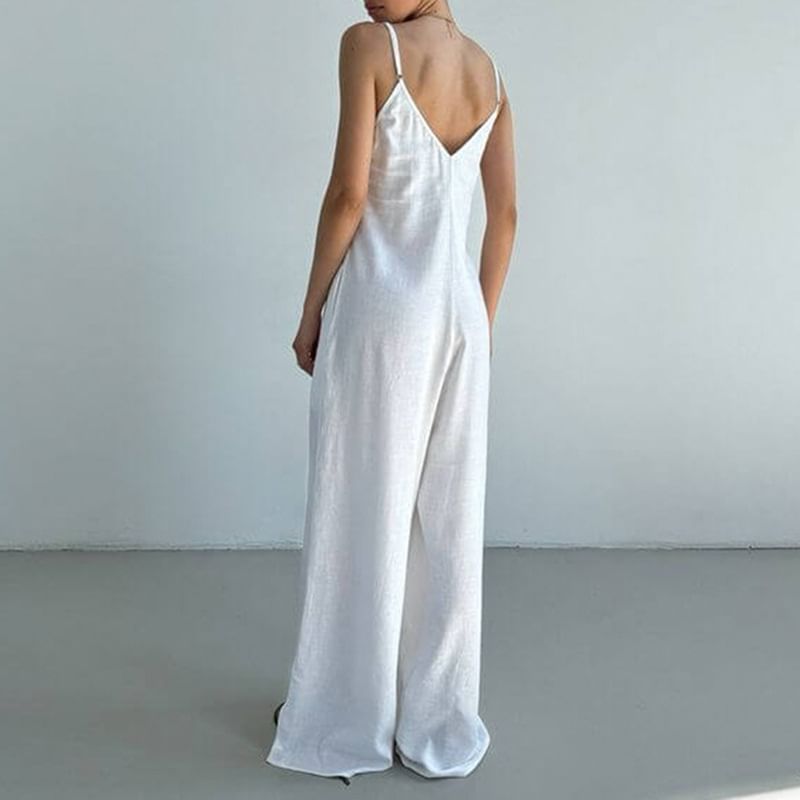Honet - Spaghettibandjes V-hals Effen Jumpsuit