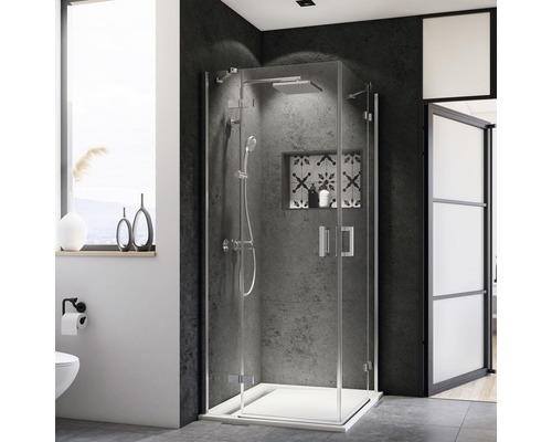 Hoekinstap draaideur, 4-delig, Breuer Panorama 80x80 cm, decor Intima, profielkleur chroom