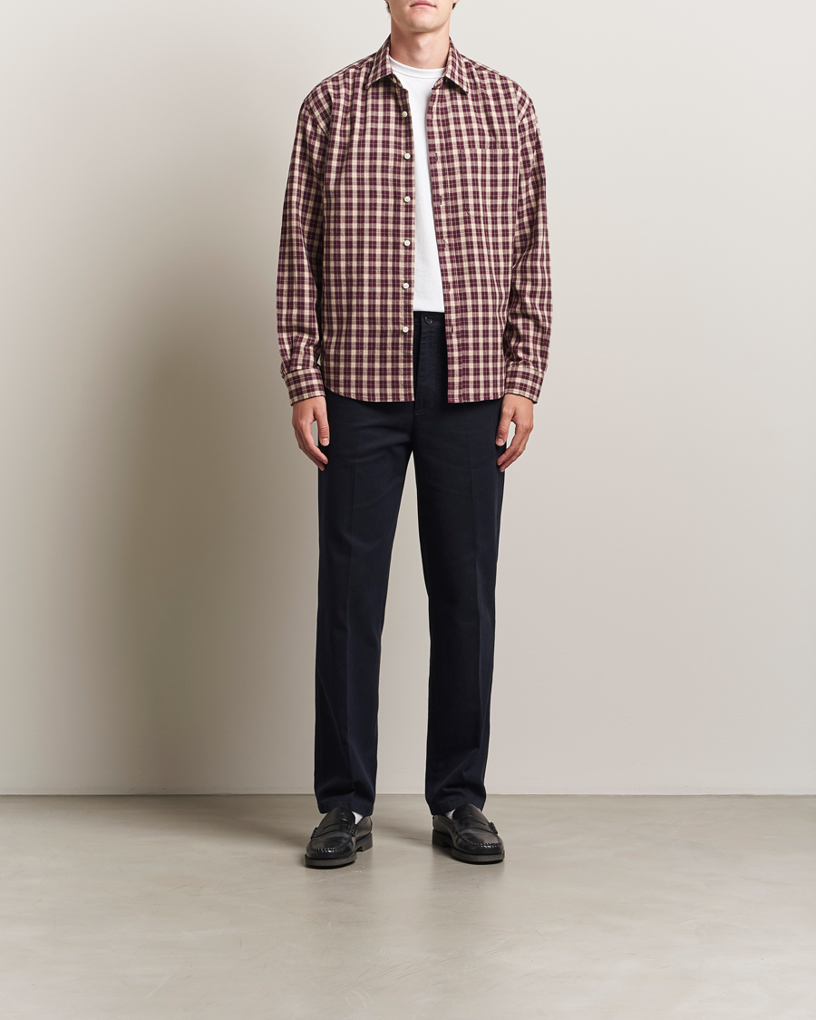 NN07 Deon Flannel Checked Shirt Wine Red