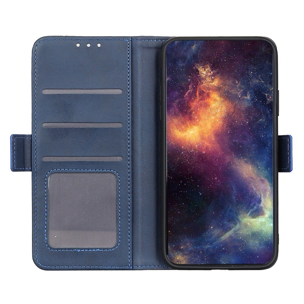 iPhone 15 Pro Vintage Leder Tasche Flip Cover mit Kartenfächer - Dunkelblau