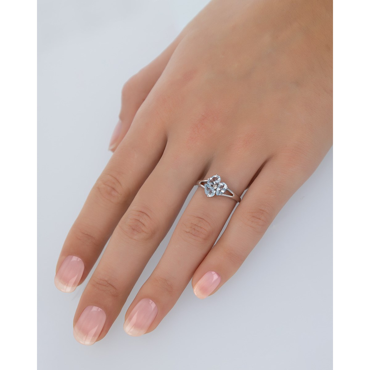 Bague ADEN Or 585 Blanc Aigue-Marine et diamants 2.5grs
