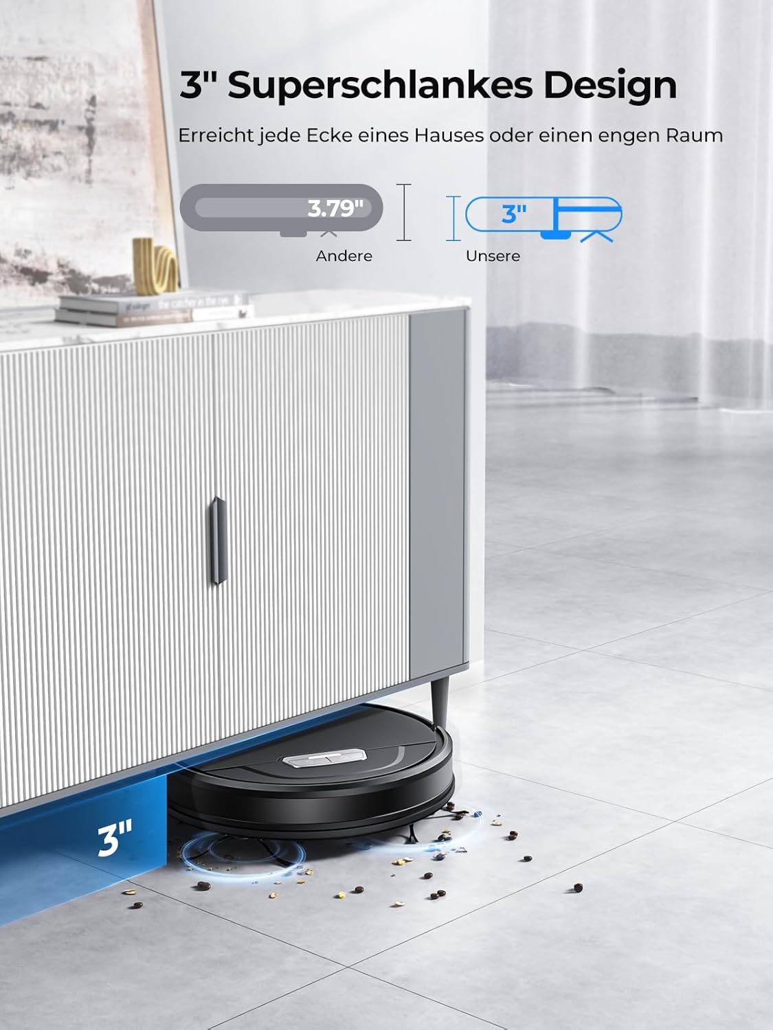 Laresar Clean Saugroboter mit Wischfunktion,4500Pa Saugroboter für einfache Reinigung,3 in 1 Staubsauger Roboter mit Fernbedienung,180 Minuten Laufzeit,Ideal für Tierhaare,Teppich,Hartboden