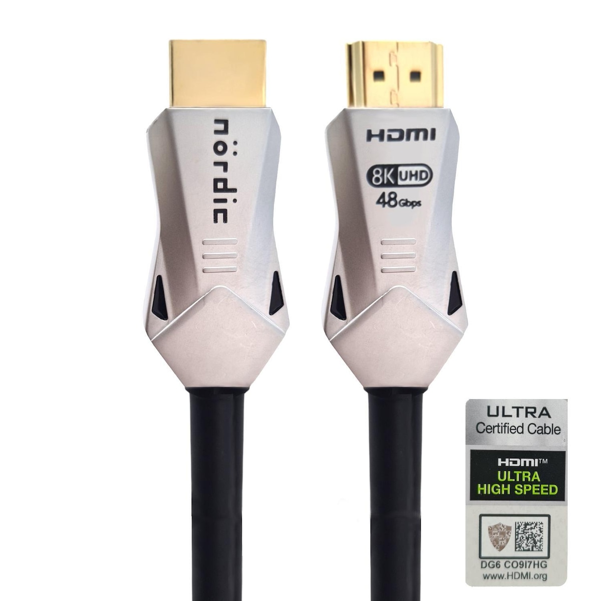 NÖRDIC-SERTIFISERT KABLER 5m Ultra High Speed ​​​​HDMI 2.1 8K 60Hz 4K 120Hz 48Gbps Dynamic HDR eARC VRR gullbelagte kontakter