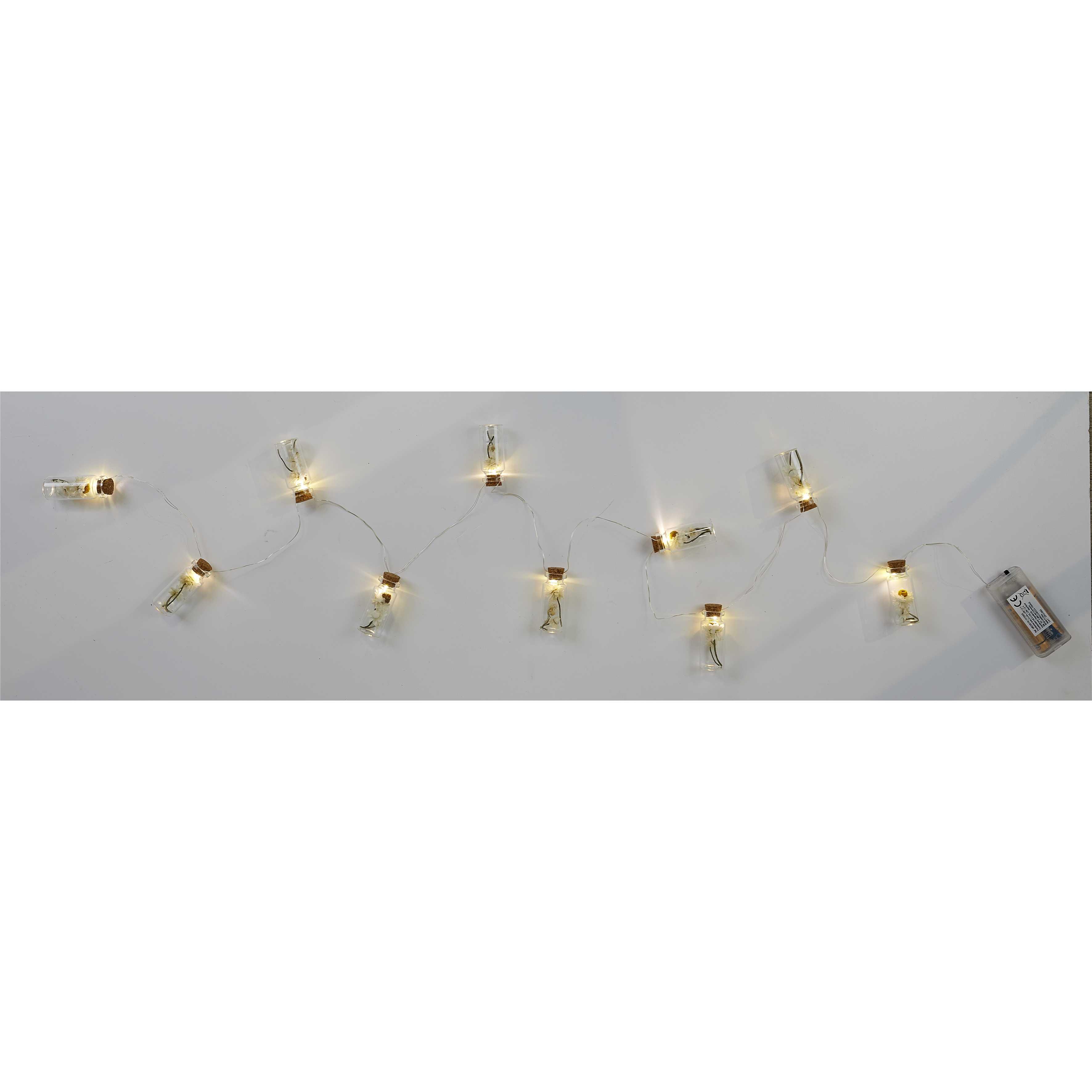 GUIRLANDE 10 FIOLES VERRE REMPLIES FLEURS BLANCHES