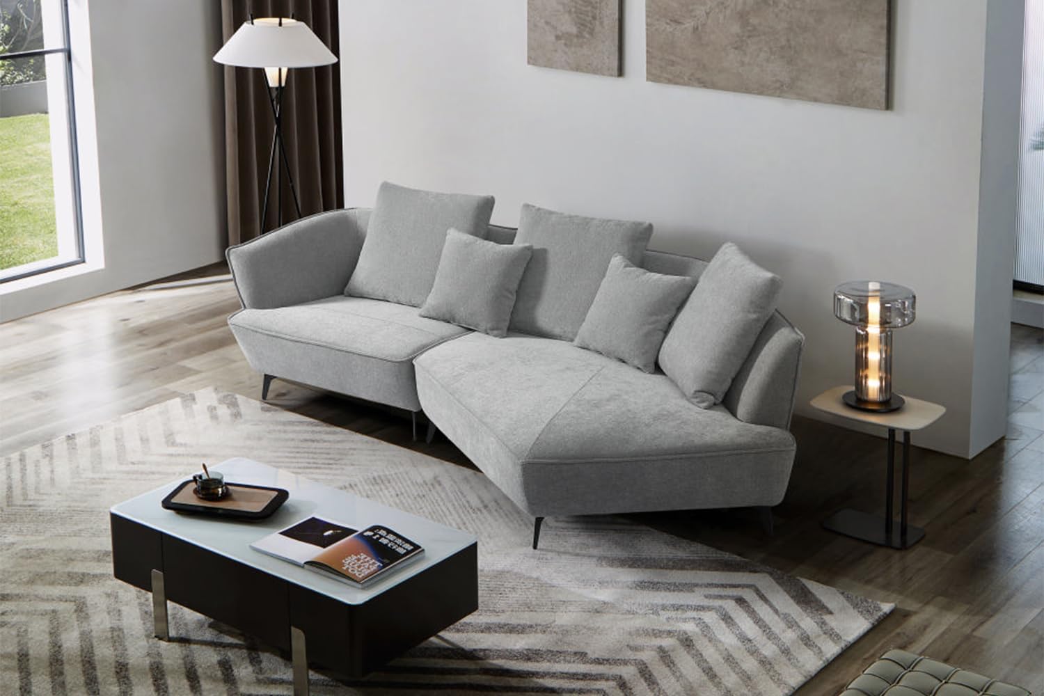 KAWOLA Sofa Garbo Designsofa Stoff grau rechts offen