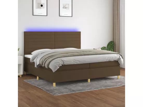 Sommier tapissier matelas et LED Marron foncé 200x200 cm Tissu