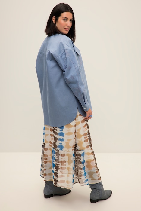 Jeanshemd, oversized, Stickereien, Hemdkragen, Langarm