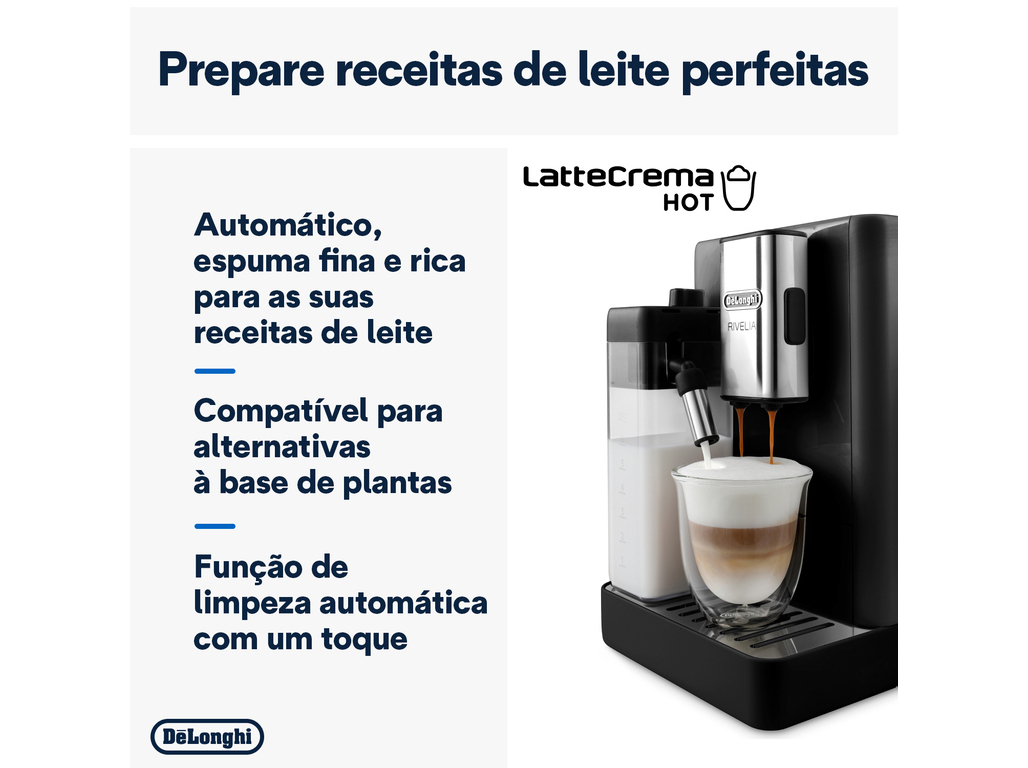 MÁQUINA DE CAFÉ AUTOMÁTICA DELONGHI RIVELIA LATTE CREMA EXAM440.55.B PRETO