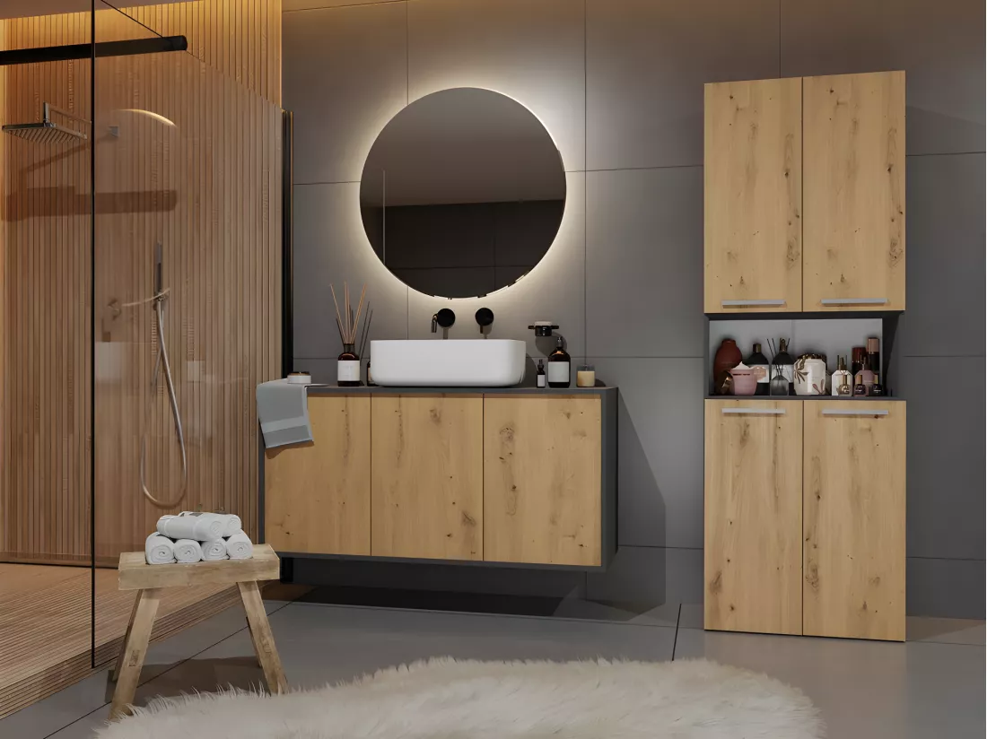 GLAZE - Armoire de salle de bain avec panier à ligne - Style moderne - 174x60x30 cm - Colonne sdb